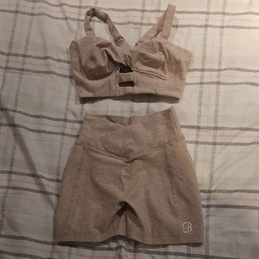 Beige Sports Bra and Shorts Set